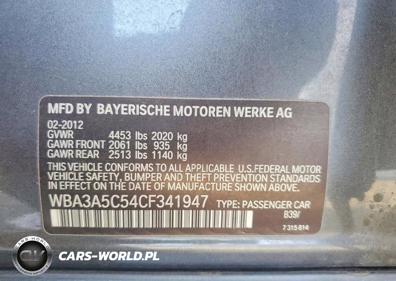 2012 BMW 328 I VIN:WBA3A5C54CF341947 - 12