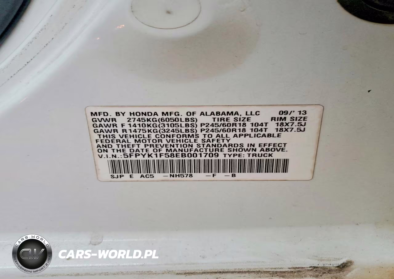 2014 Honda Ridgeline Rtl VIN:5FPYK1F58EB001709 - 13