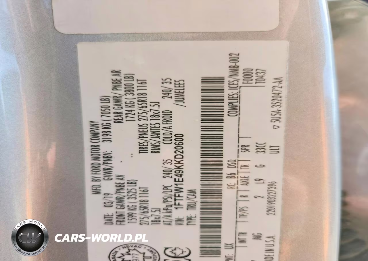 2019 Ford F150 Supercrew VIN:1FTFW1E49KKD20600 - 12