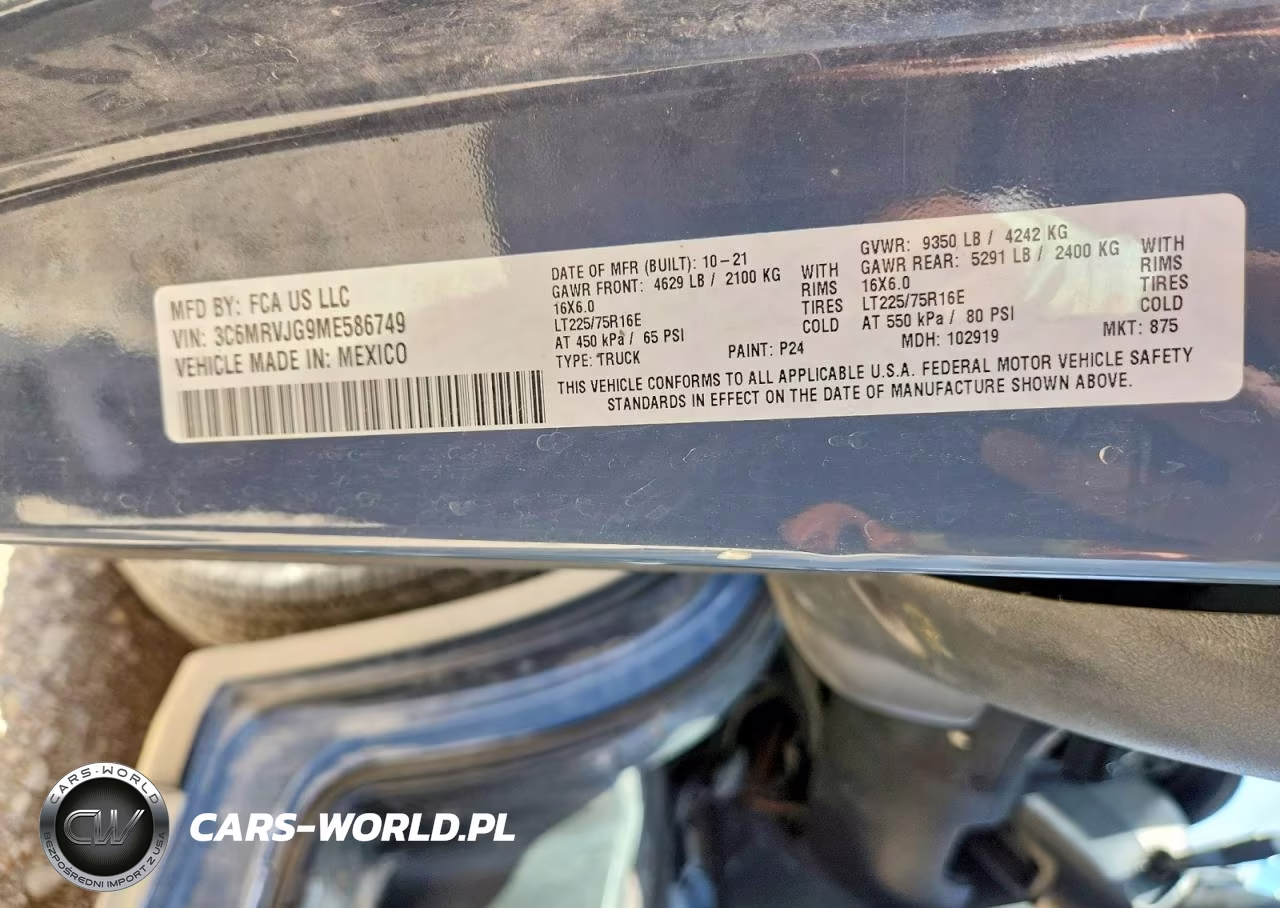 2021 Ram Promaster 3500 Delivery Van VIN:3C6MRVJG9ME586749 - 12