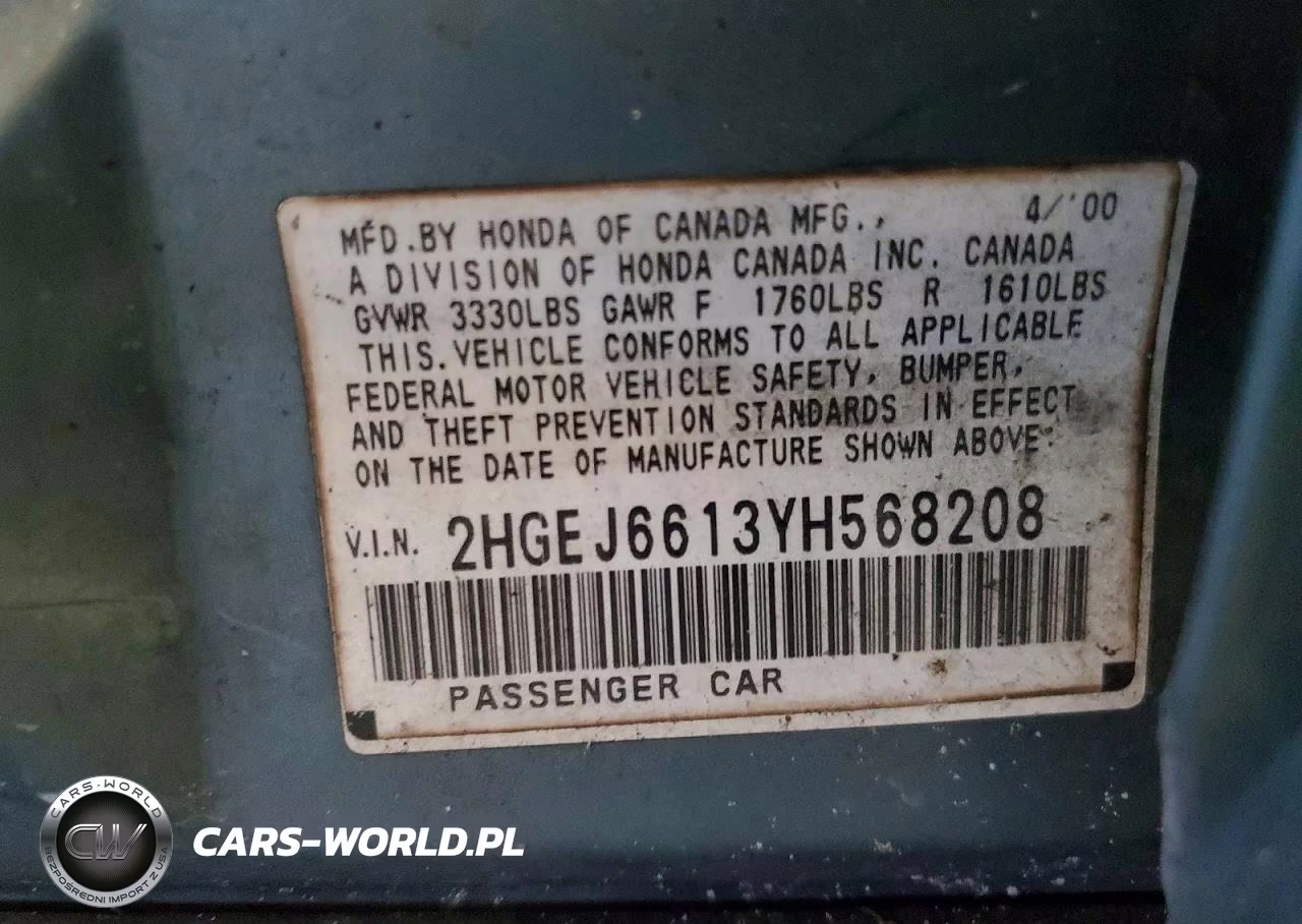 2000 Honda Civic Base VIN:2HGEJ6613YH568208 - 12