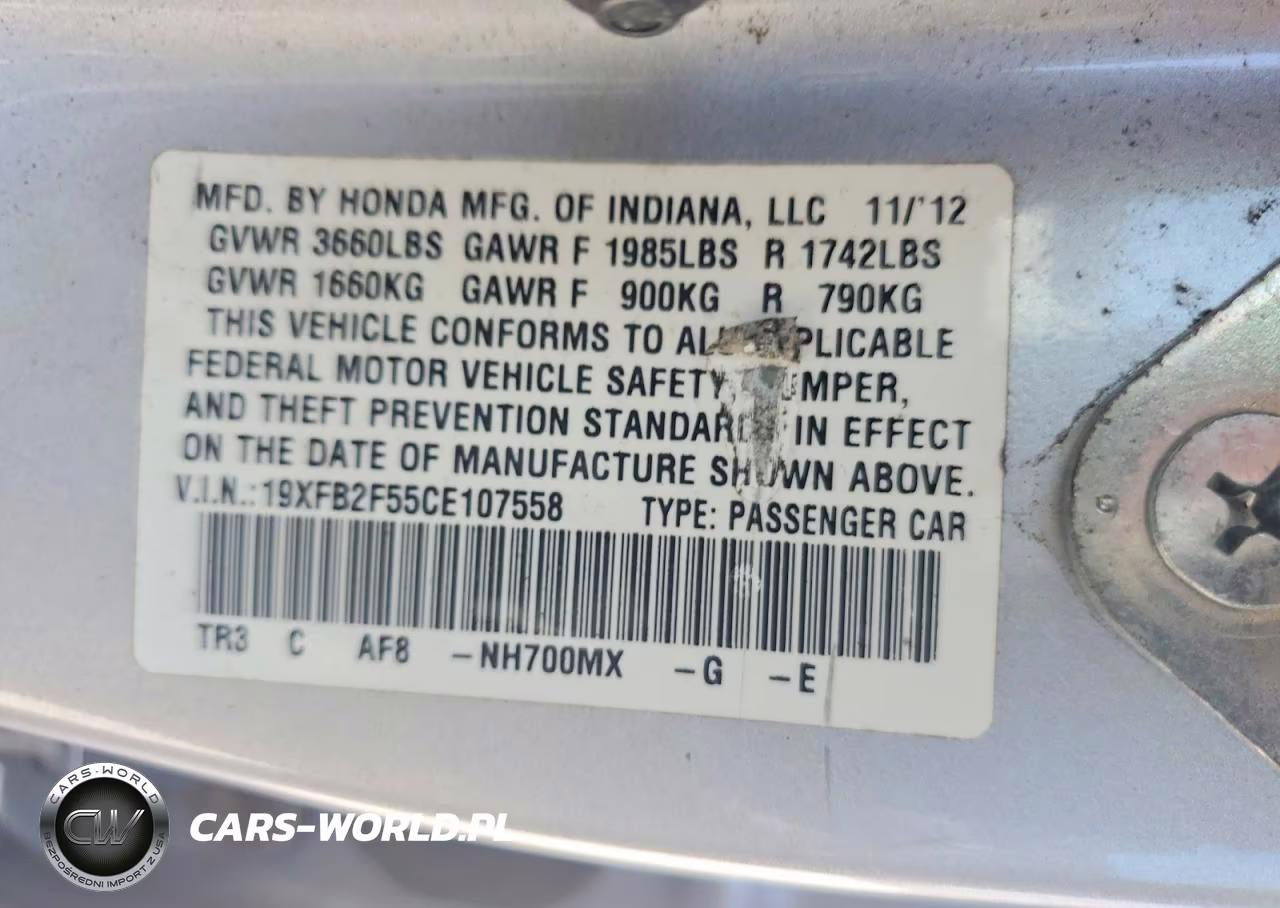 2012 Honda Civic Lx VIN:19XFB2F55CE107558 - 13