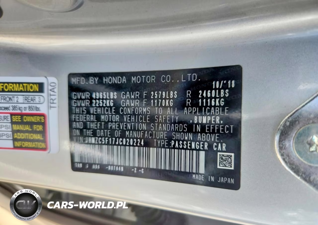 2018 Honda Clarity Plug-In Hybrid VIN:JHMZC5F17JC020224 - 12