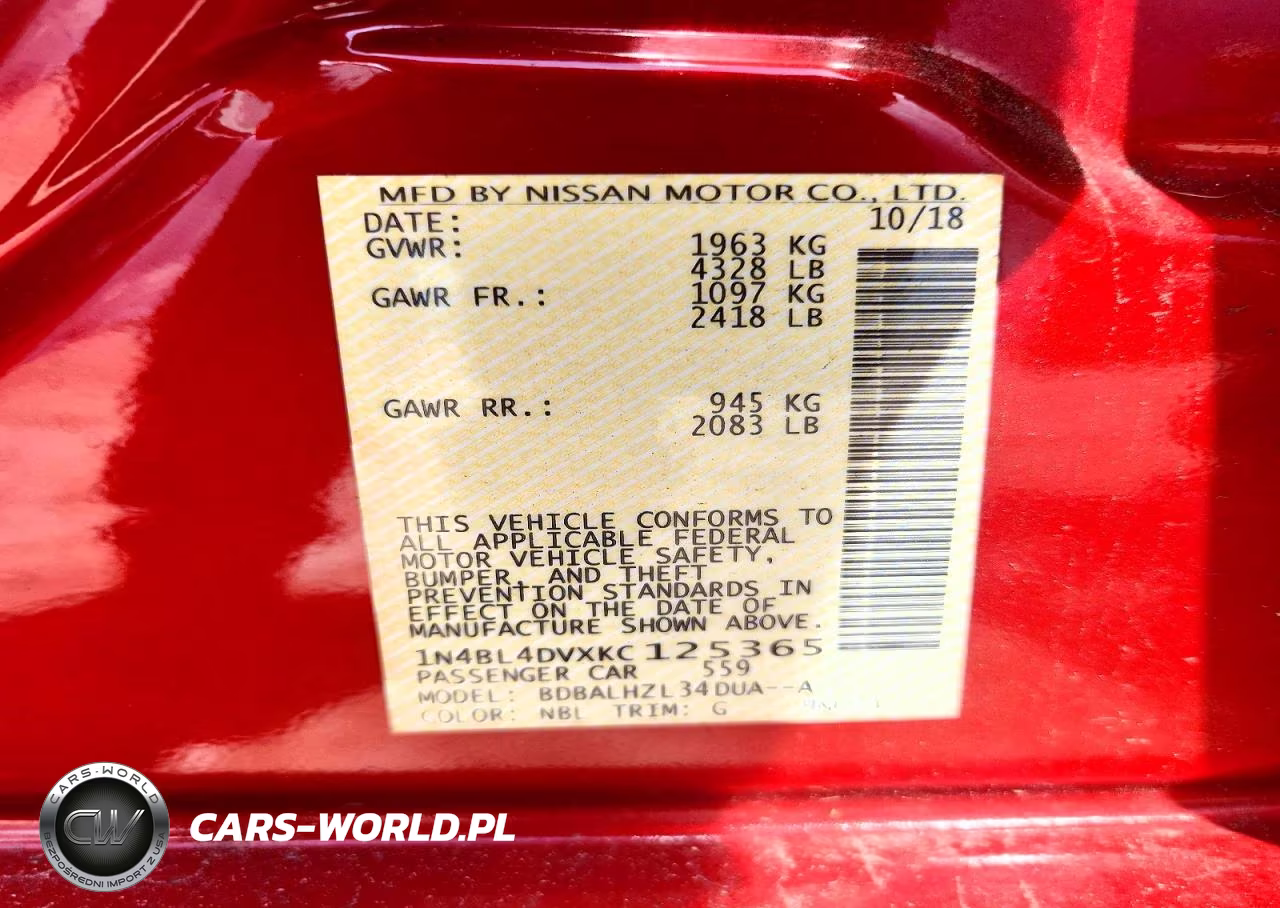 2019 Nissan Altima Sv VIN:1N4BL4DVXKC125365 - 12