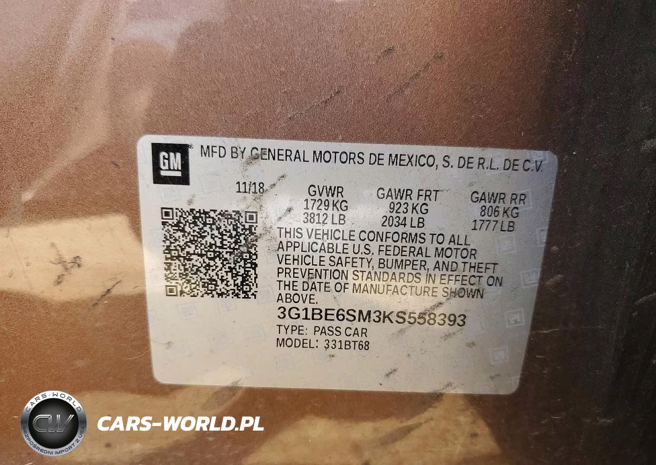 2019 Chevrolet Cruze Lt VIN:3G1BE6SM3KS558393 - 12