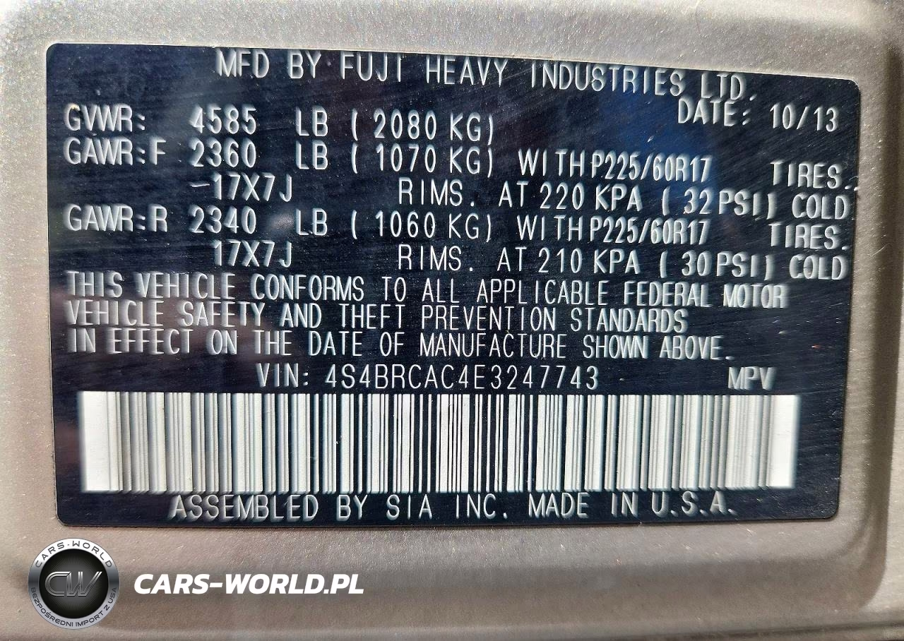 2014 Subaru Outback 2.5I VIN:4S4BRCAC4E3247743 - 14
