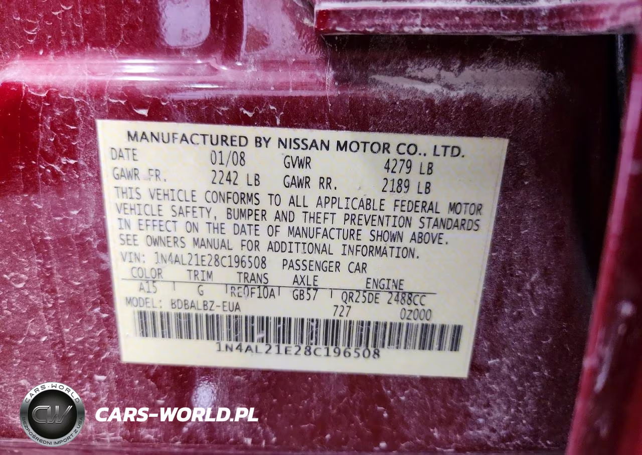 2008 Nissan Altima 2.5 VIN:1N4AL21E28C196508 - 12