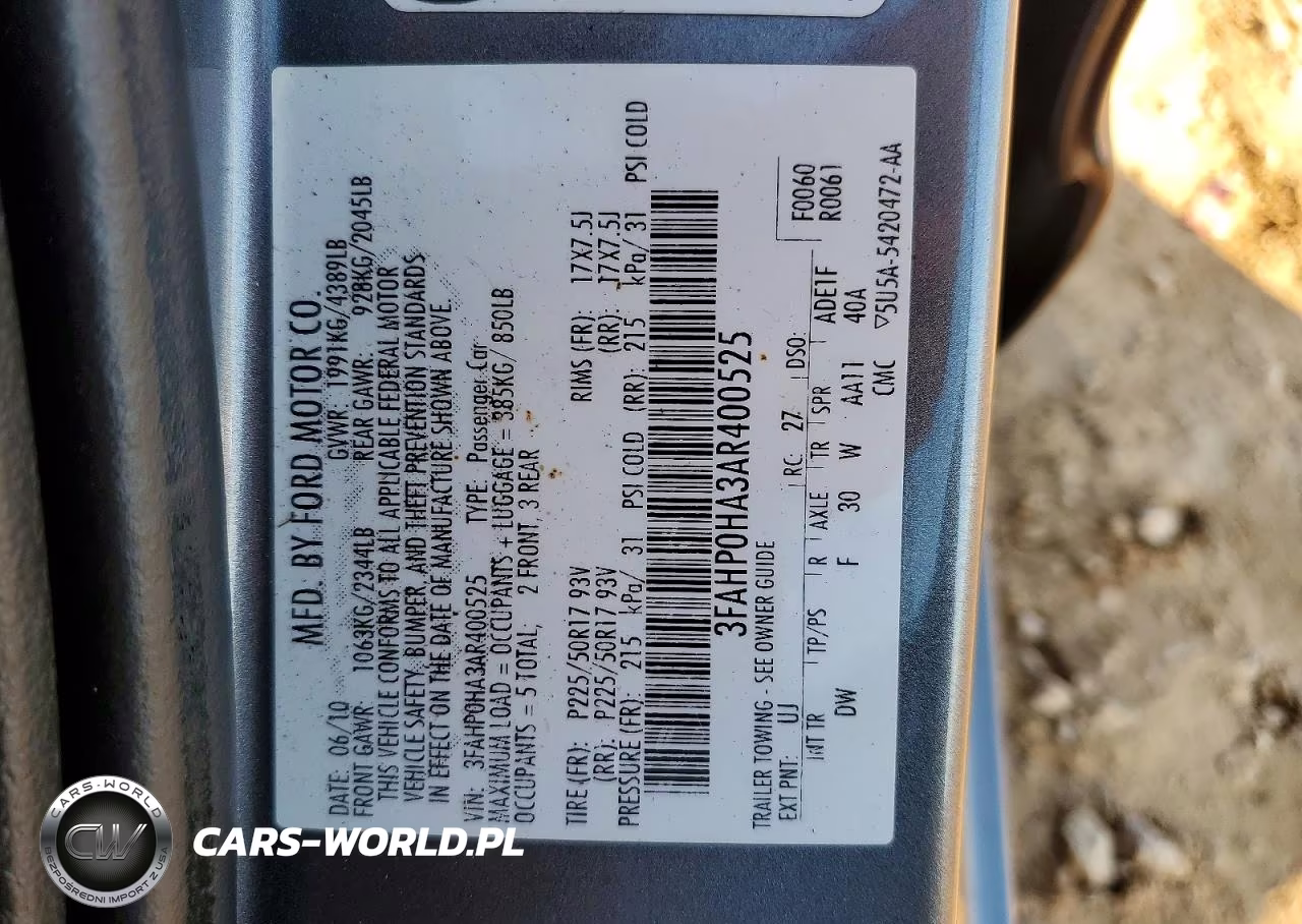 2010 Ford Fusion Se VIN:3FAHP0HA3AR400525 - 12
