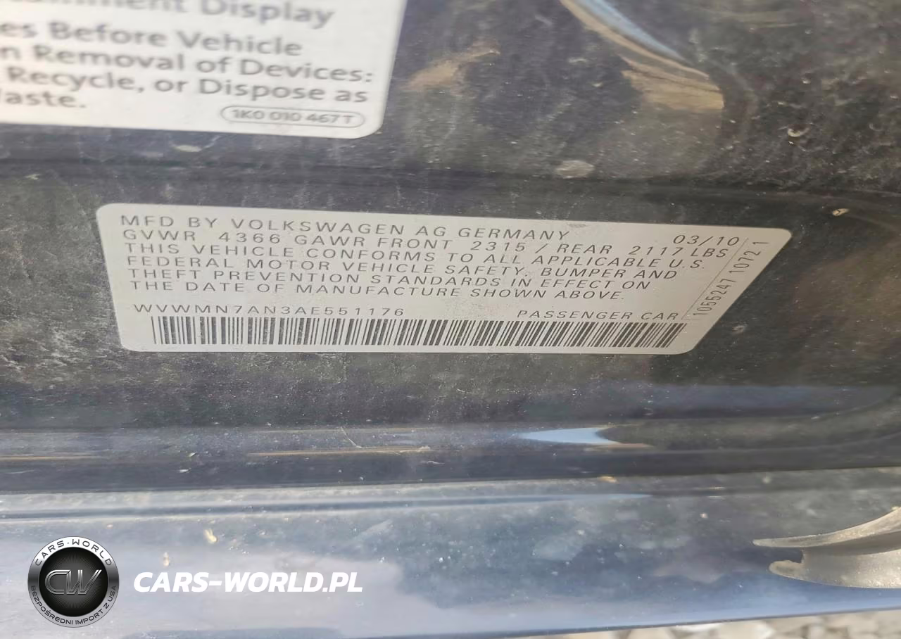 2010 Volkswagen Cc Sport VIN:WVWMN7AN3AE551176 - 12