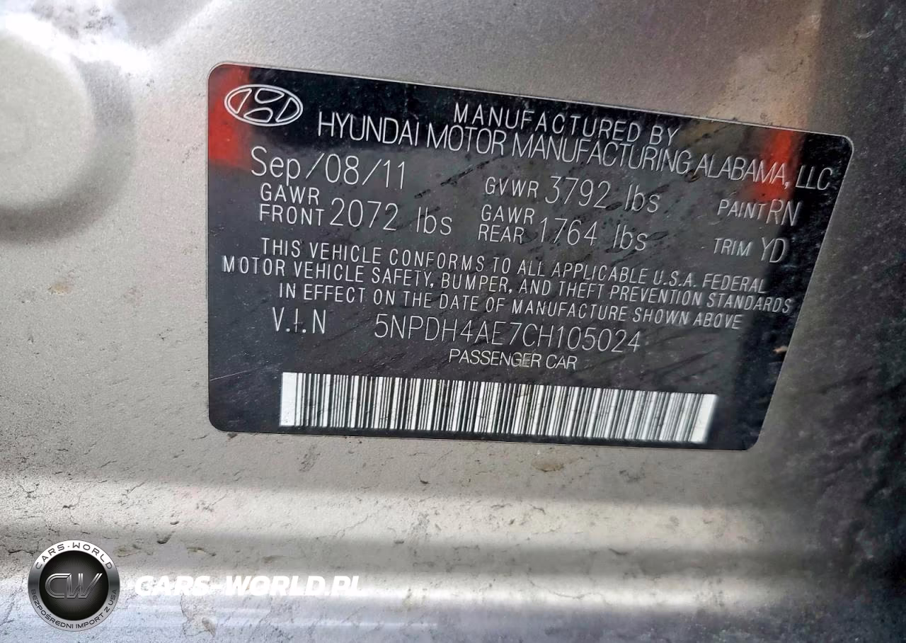 2012 Hyundai Elantra Limited VIN:5NPDH4AE7CH105024 - 12