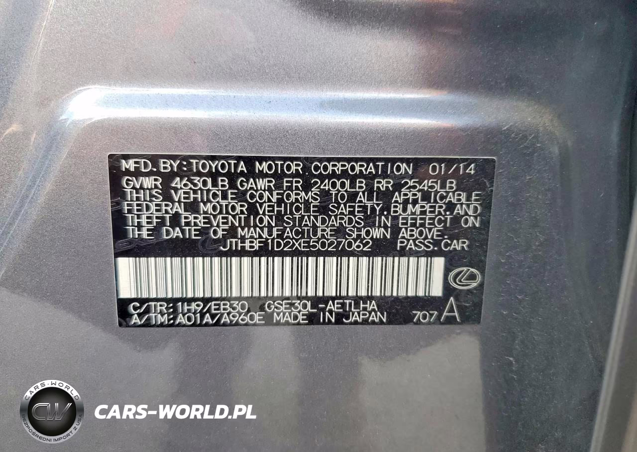 2014 Lexus Is 250 VIN:JTHBF1D2XE5027062 - 12