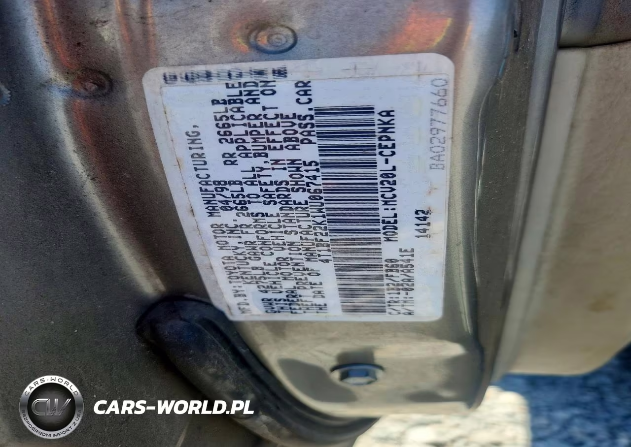 1998 Toyota Camry Le V6 VIN:4T1BF22K1WU067415 - 12