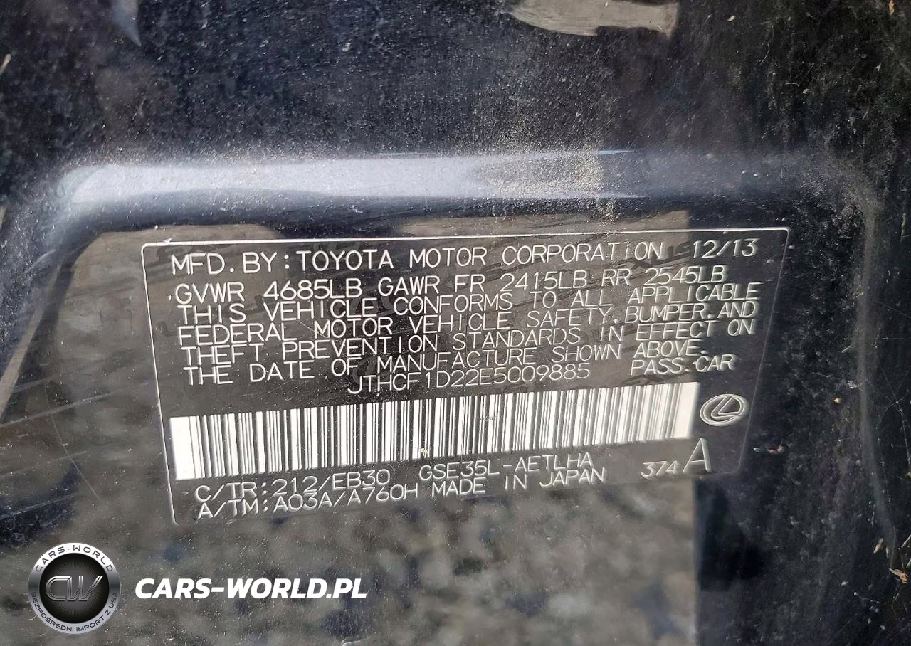 2014 Lexus Is 250 VIN:JTHCF1D22E5009885 - 12