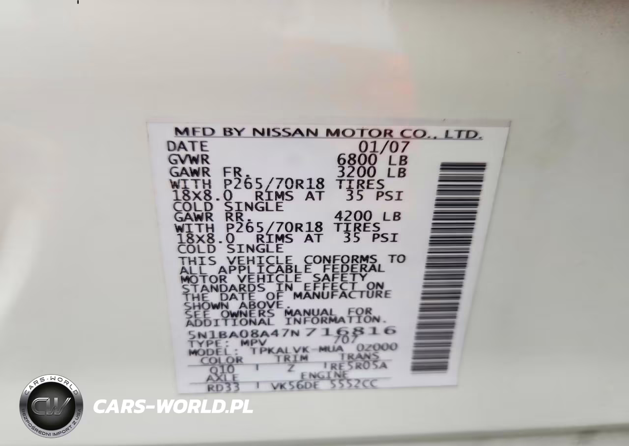 2007 Nissan Armada Se Ffv VIN:5N1BA08A47N716816 - 13