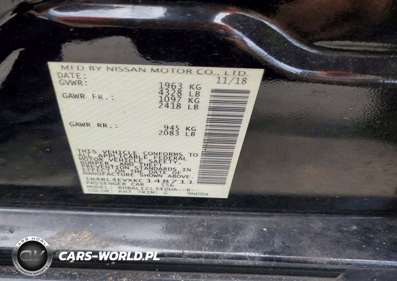 2019 Nissan Altima Sl VIN:1N4BL4EVXKC148711 - 13