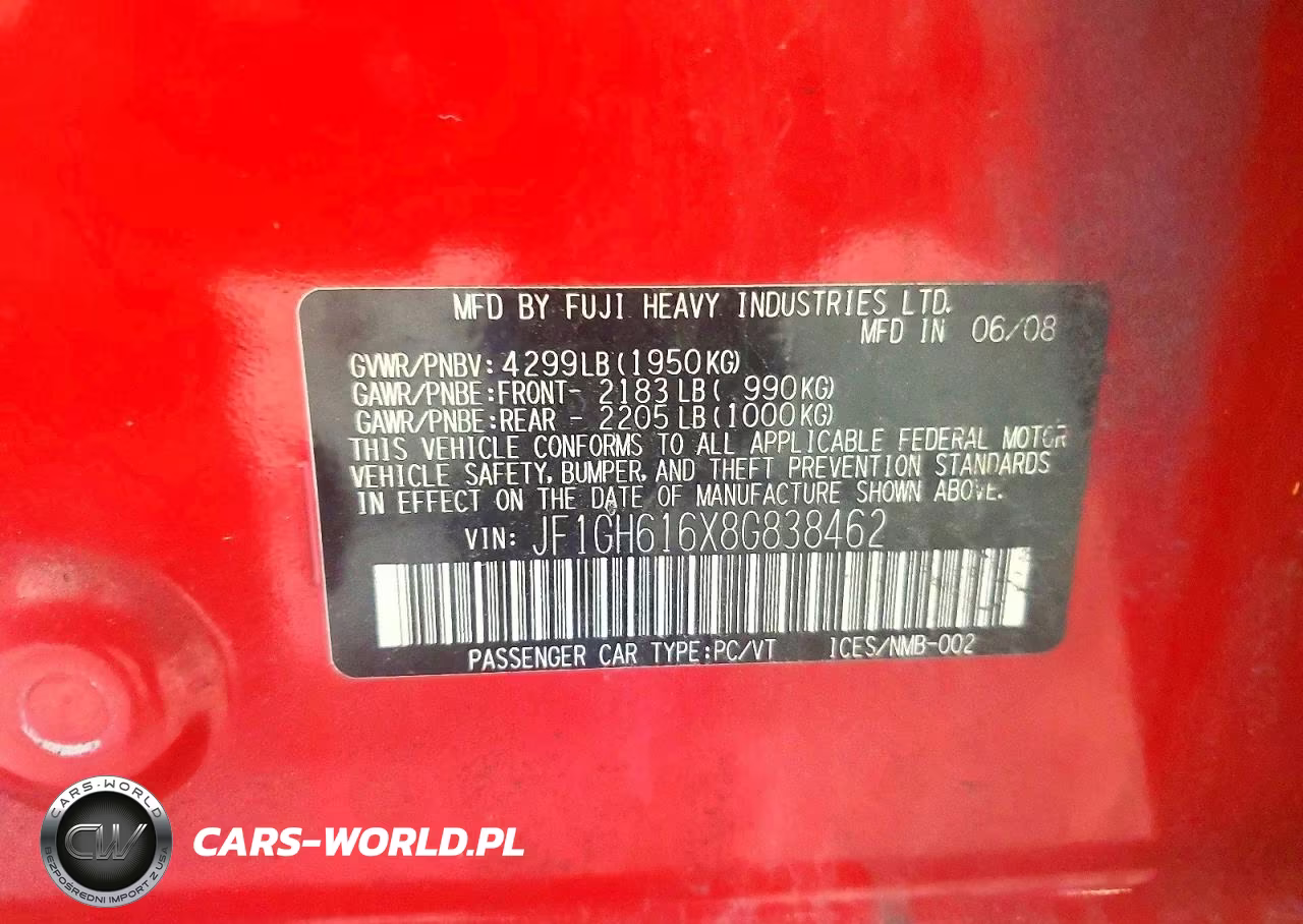 2008 Subaru Impreza 2.5I VIN:JF1GH616X8G838462 - 12