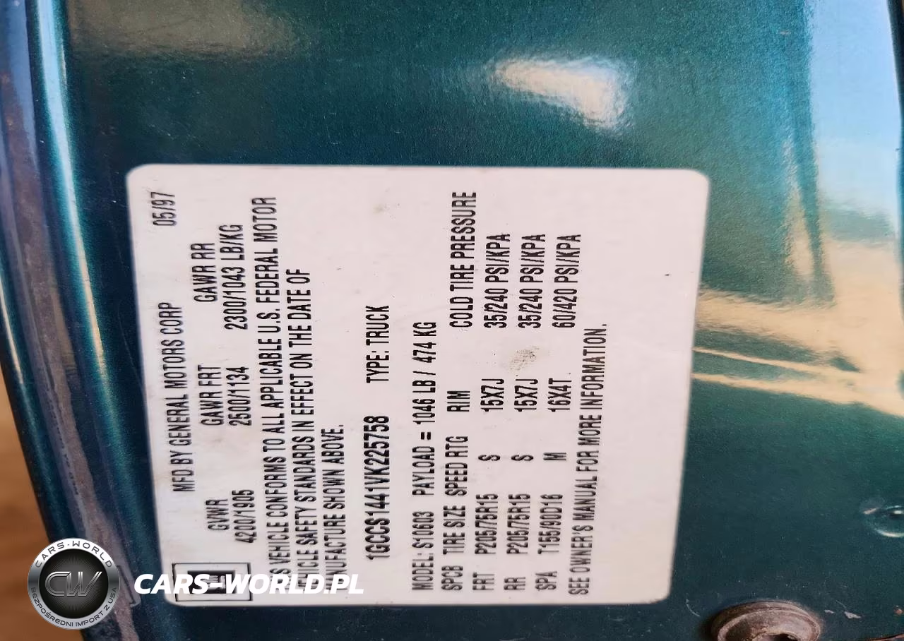 1997 Chevrolet S Truck S10 VIN:1GCCS1441VK225758 - 12