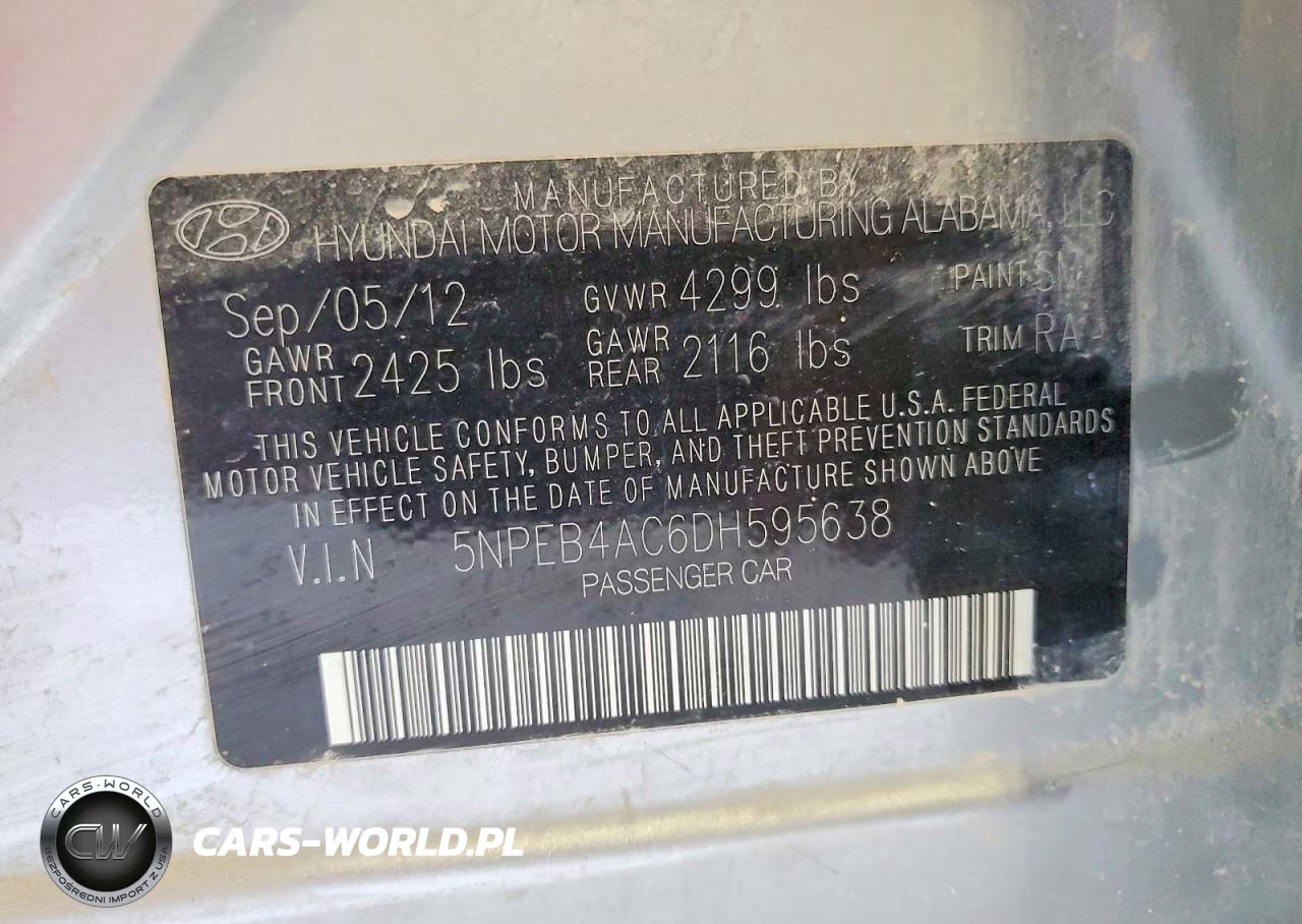 2013 Hyundai Sonata Gls VIN:5NPEB4AC6DH595638 - 12