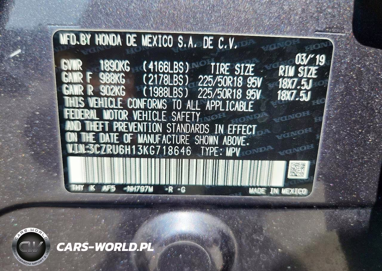 2019 Honda Hr-V Sport VIN:3CZRU6H13KG718646 - 13