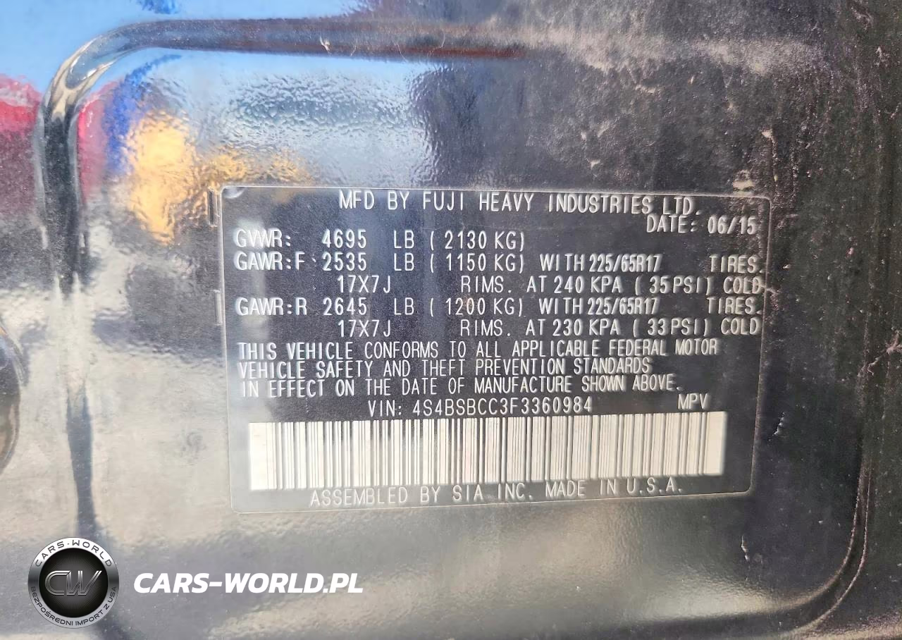 2015 Subaru Outback 2.5I Premium VIN:4S4BSBCC3F3360984 - 13