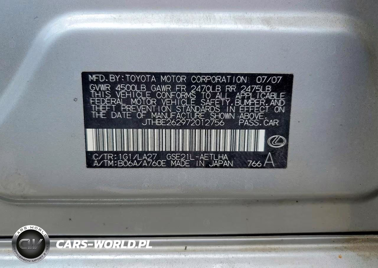 2007 Lexus Is 350 VIN:JTHBE262972012756 - 12