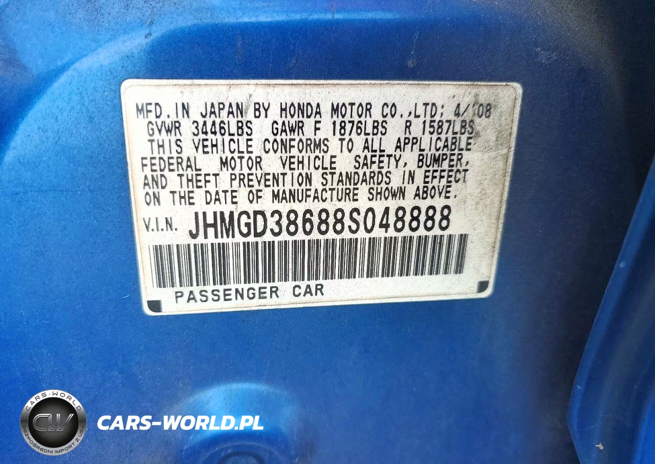 2008 Honda Fit Sport VIN:JHMGD38688S048888 - 12
