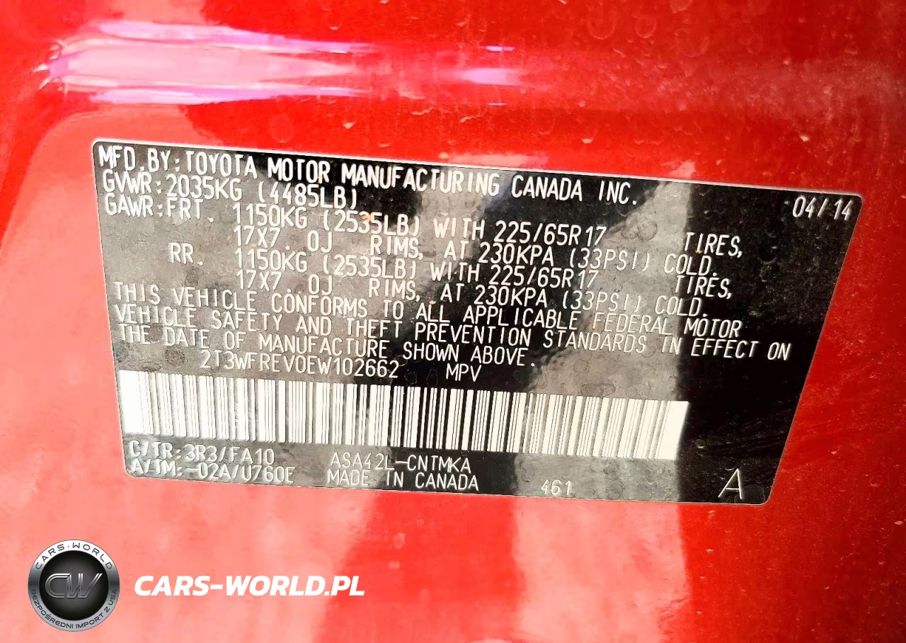 2014 Toyota Rav4 Xle VIN:2T3WFREV0EW102662 - 13