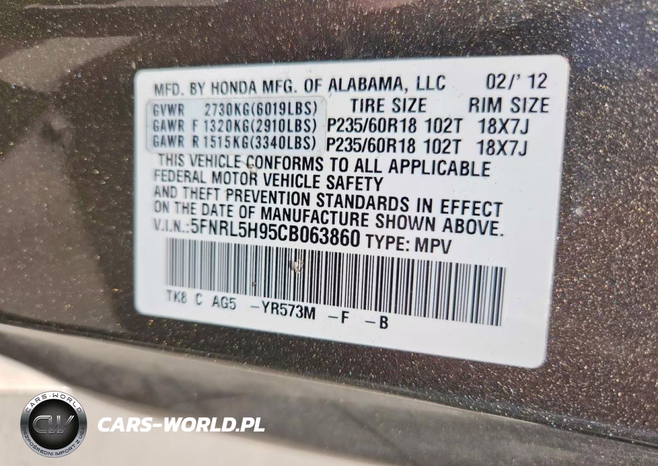 2012 Honda Odyssey Touring VIN:5FNRL5H95CB063860 - 13