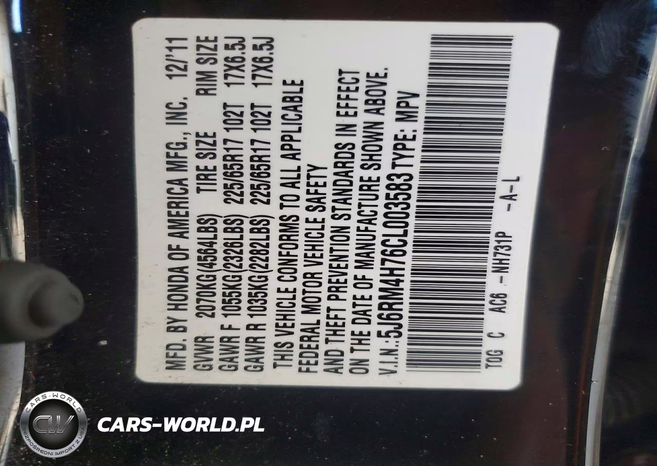 2012 Honda Cr-V Exl VIN:5J6RM4H76CL003583 - 13