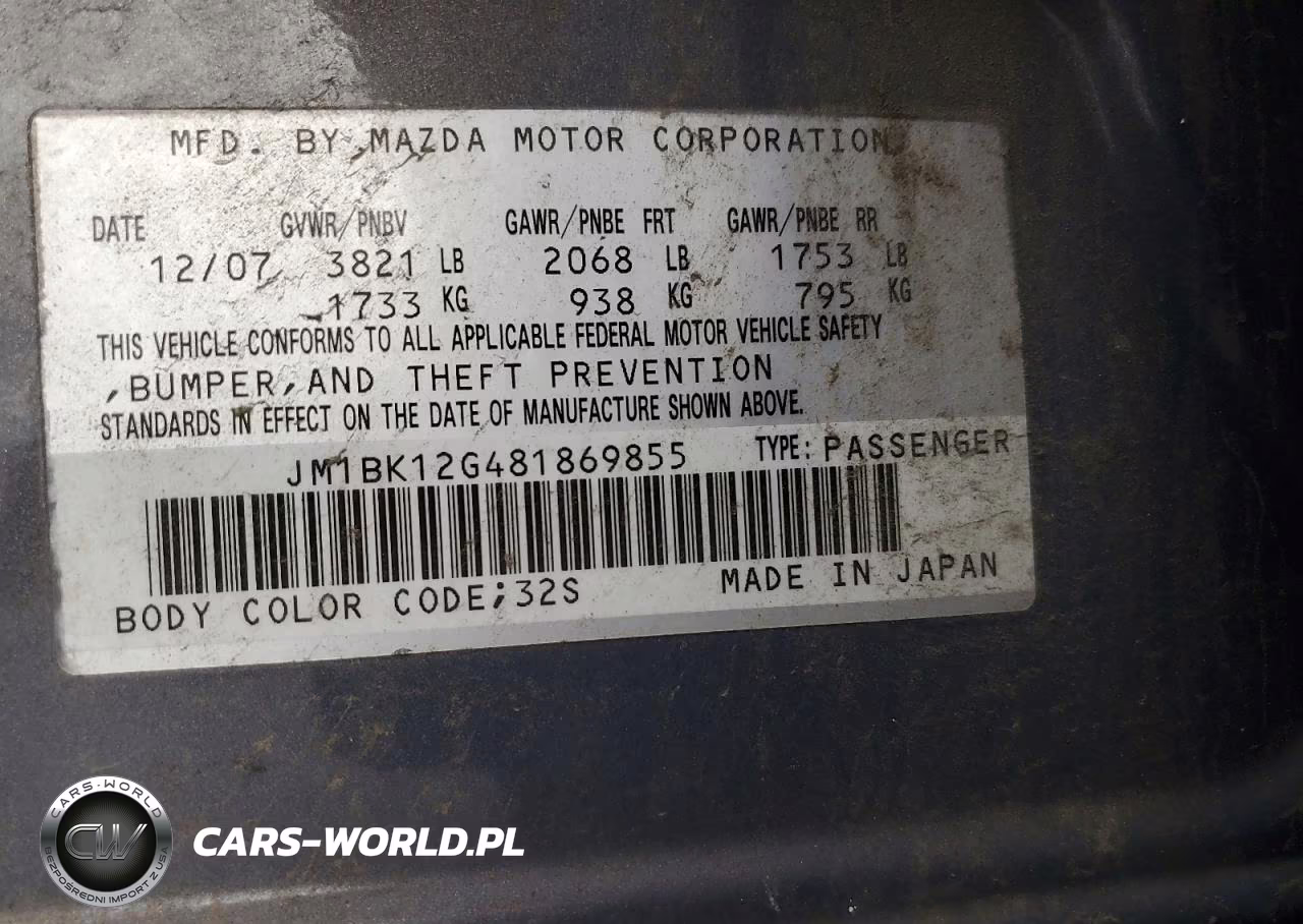 2008 Mazda 3 VIN:JM1BK12G481869855 - 12