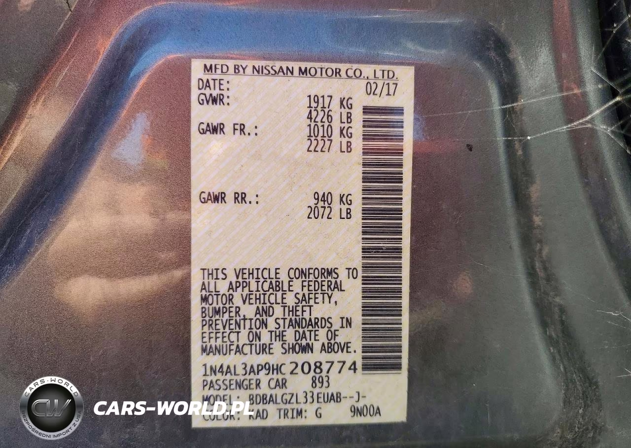 2017 Nissan Altima 2.5 S VIN:1N4AL3AP9HC208774 - 12