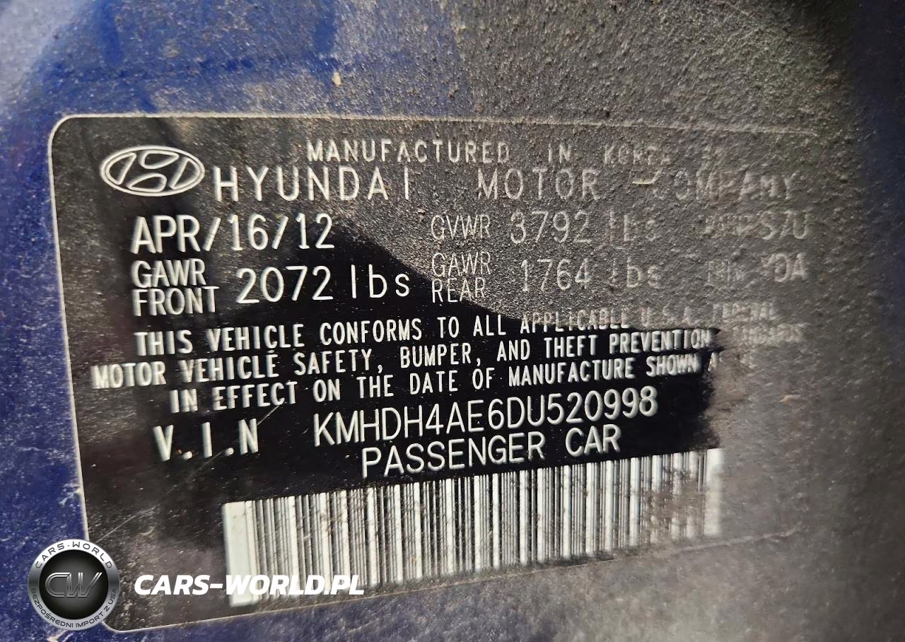 2013 Hyundai Elantra Gls VIN:KMHDH4AE6DU520998 - 12