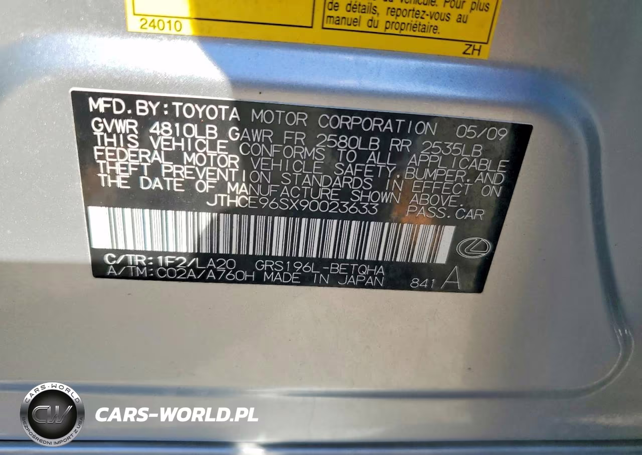 2009 Lexus Gs 350 VIN:JTHCE96SX90023633 - 13