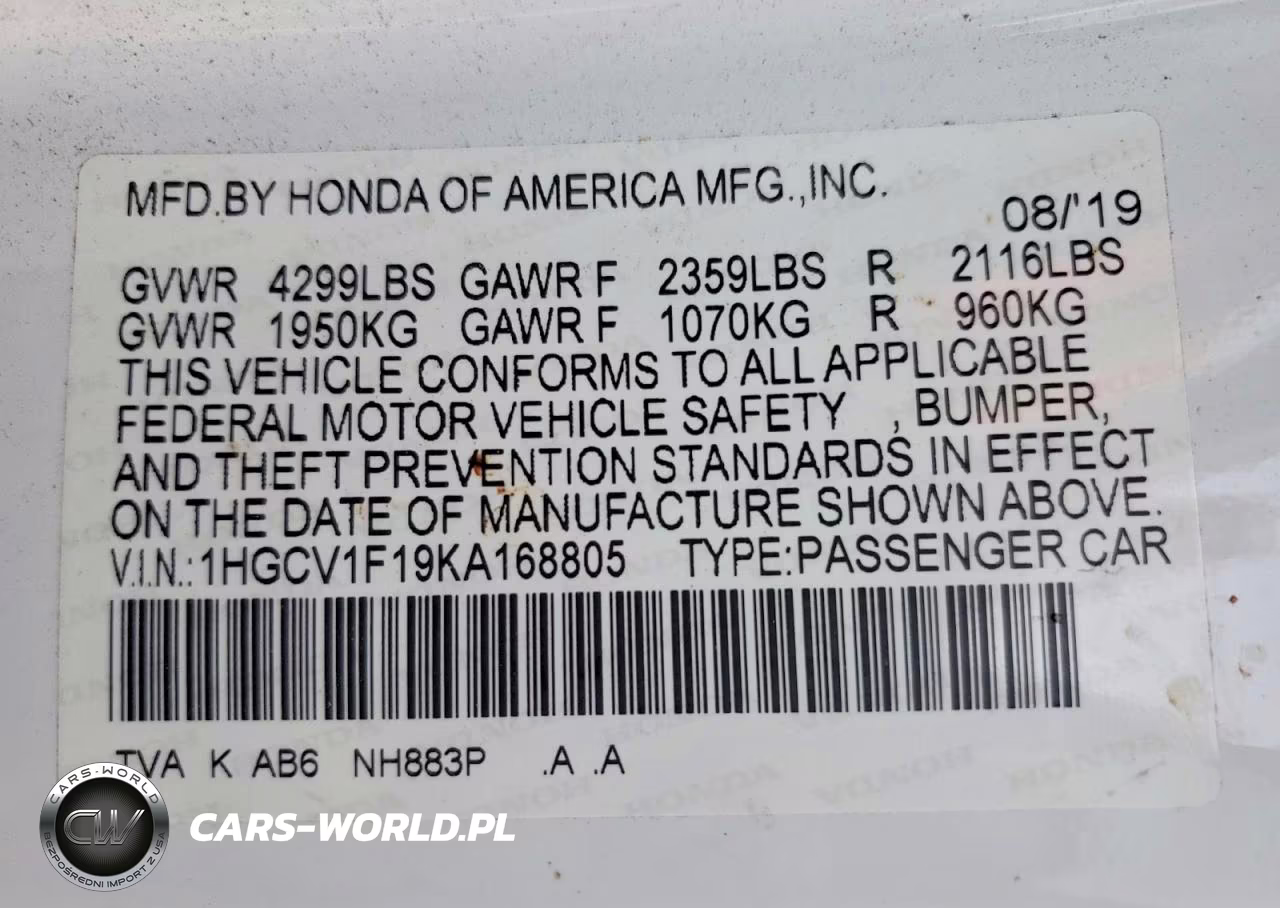 2019 Honda Accord Lx VIN:1HGCV1F19KA168805 - 12