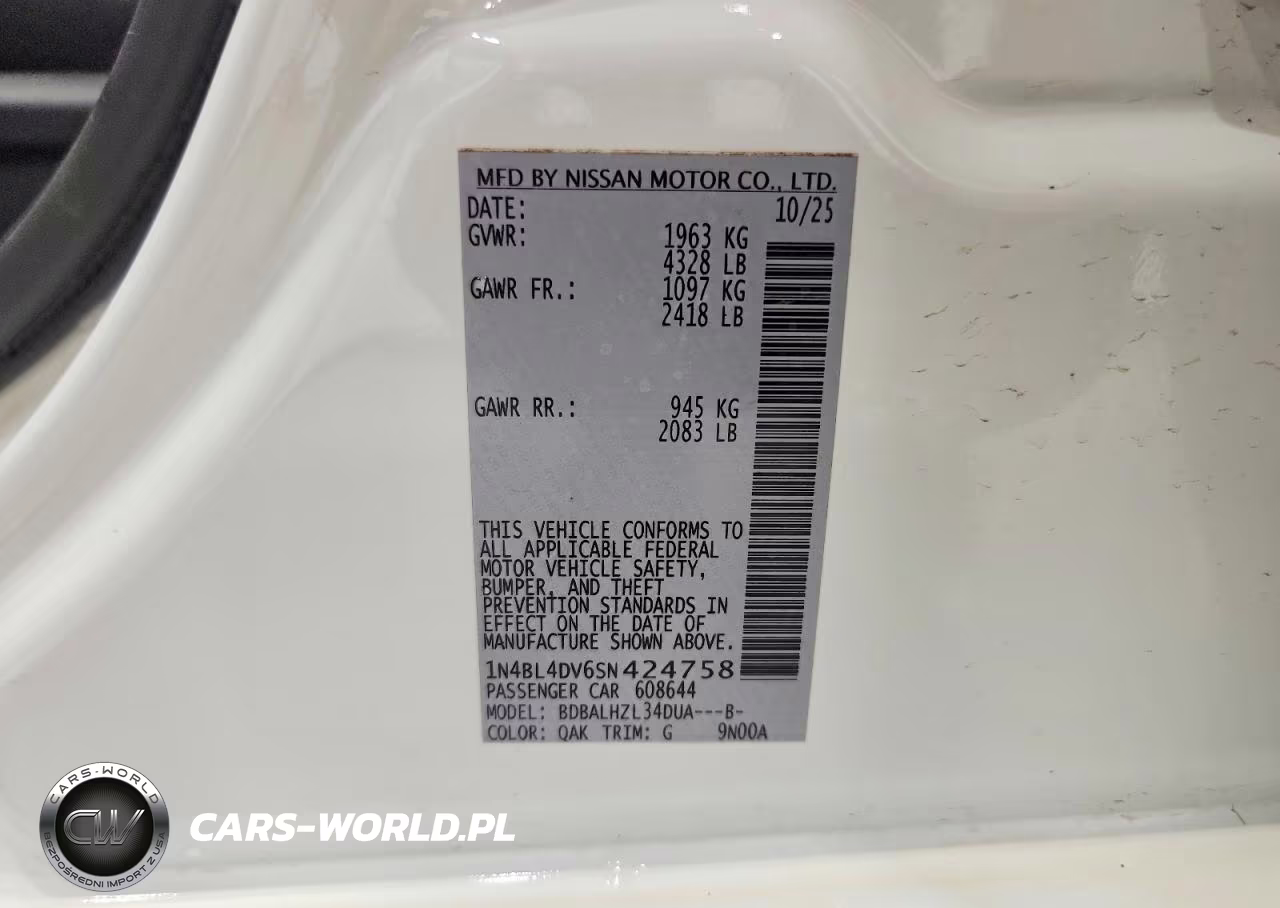 2025 Nissan Altima Sv VIN:1N4BL4DV6SN424758 - 13