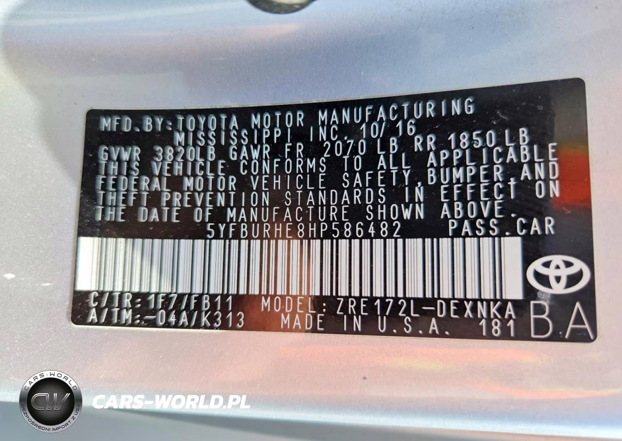 2017 Toyota Corolla Le VIN:5YFBURHE8HP586482 - 12
