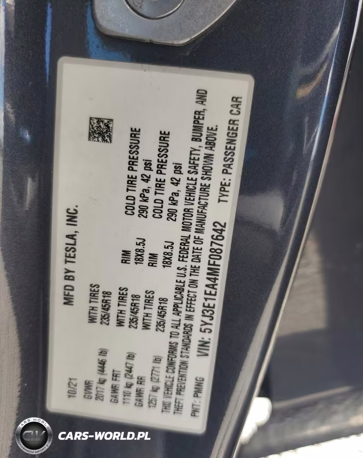 2021 Tesla Model 3 VIN:5YJ3E1EA4MF087642 - 13