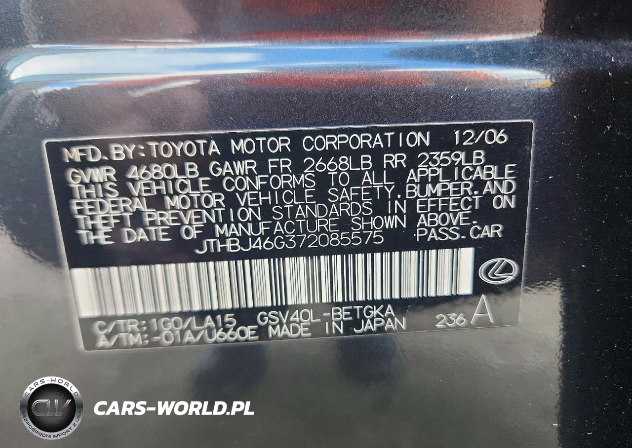 2007 Lexus Uk VIN:JTHBJ46G372085575 - 12
