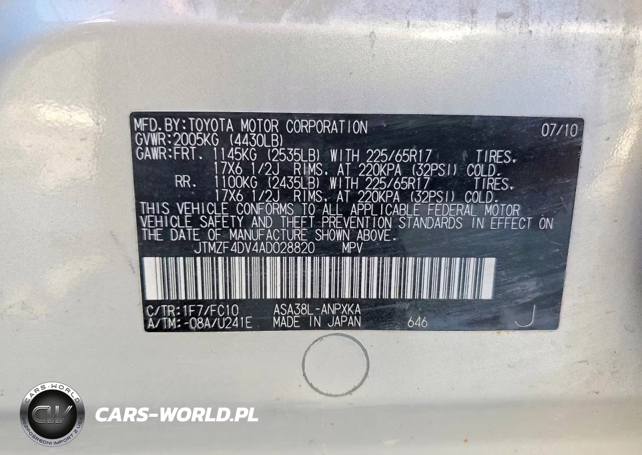 2010 Toyota Rav4 Base VIN:JTMZF4DV4AD028820 - 13