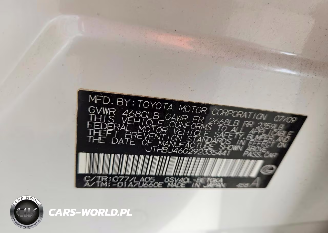 2009 Lexus Es 350 VIN:JTHBJ46G292335441 - 12