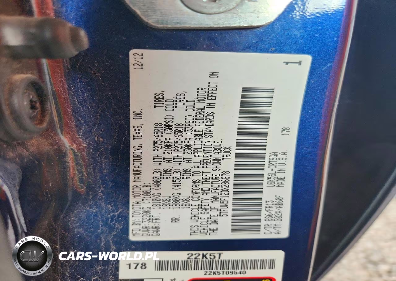 2013 Toyota Tundra VIN:5TFUW5F12DX286878 - 12