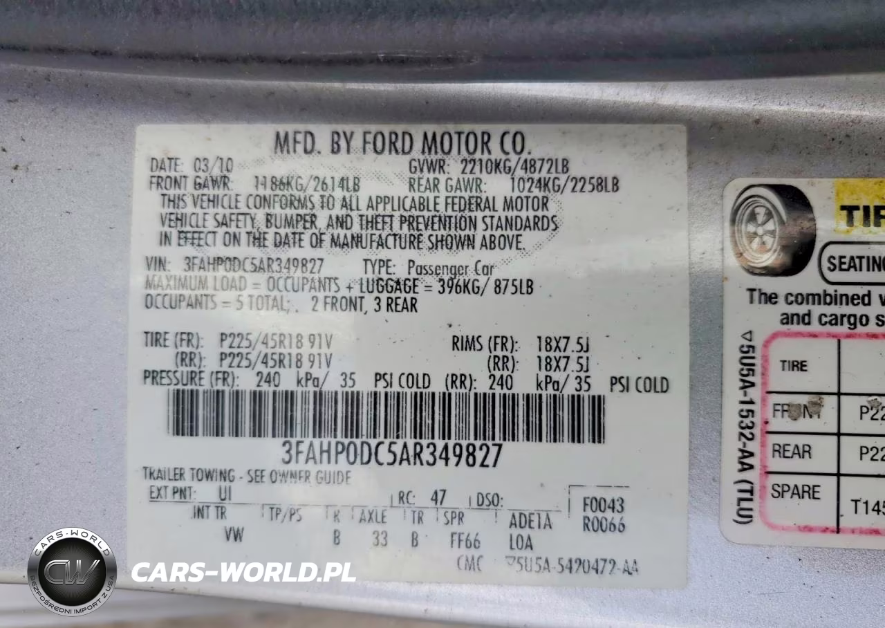 2010 Ford Fusion Sport VIN:3FAHP0DC5AR349827 - 12