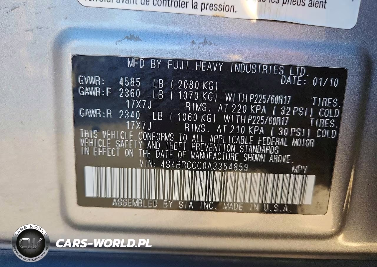 2010 Subaru Outback 2.5I Premium VIN:4S4BRCCC0A3354859 - 13