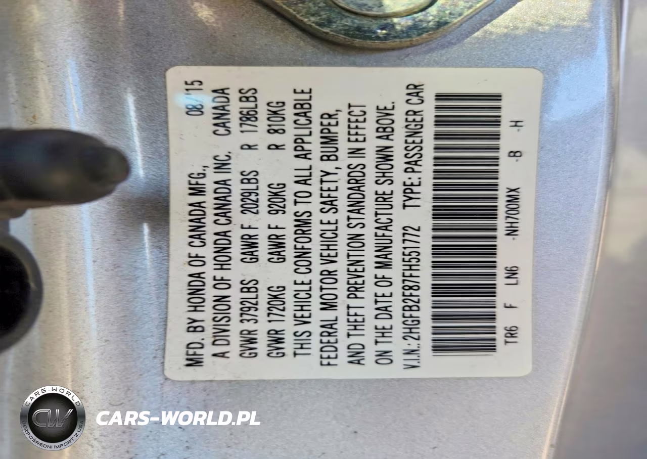 2015 Honda Civic Ex VIN:2HGFB2F87FH551772 - 13