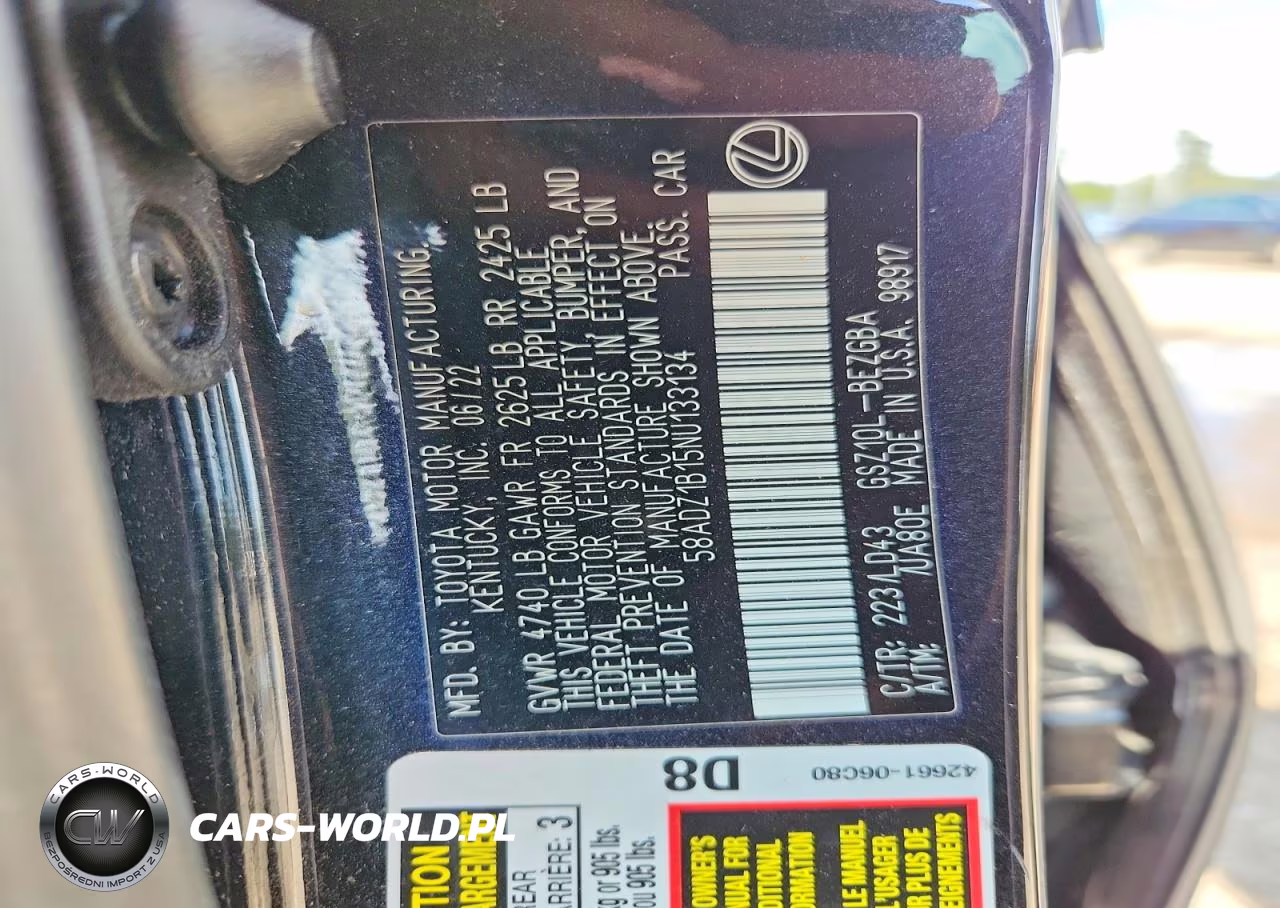 2022 Lexus Es 350 Base VIN:58ADZ1B15NU133134 - 12