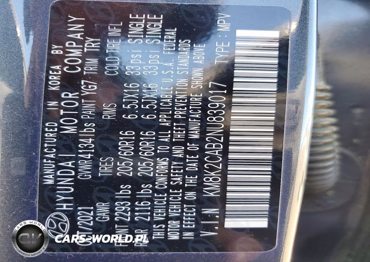 2022 Hyundai Kona Se VIN:KM8K2CAB2NU839017 - 13