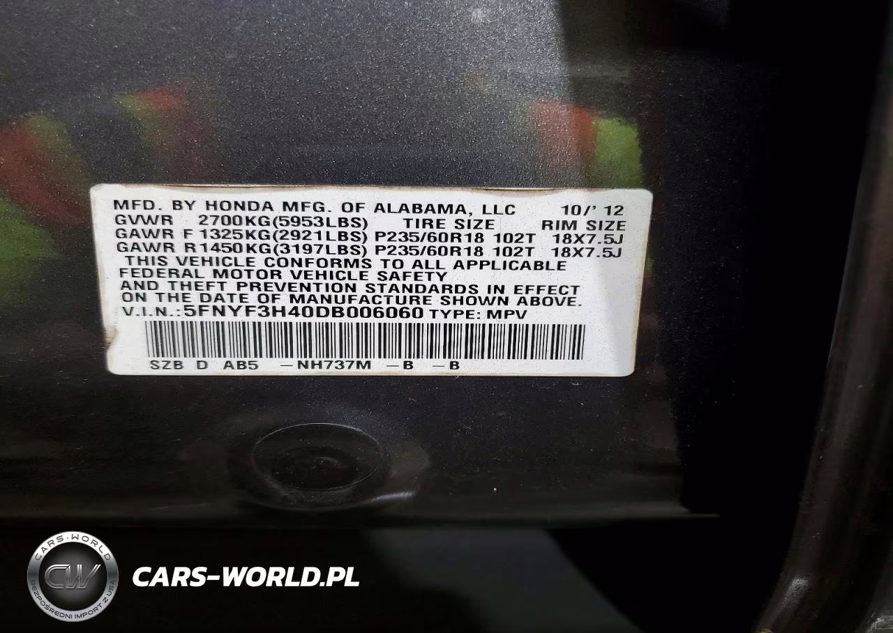 2013 Honda Pilot Ex VIN:5FNYF3H40DB006060 - 14