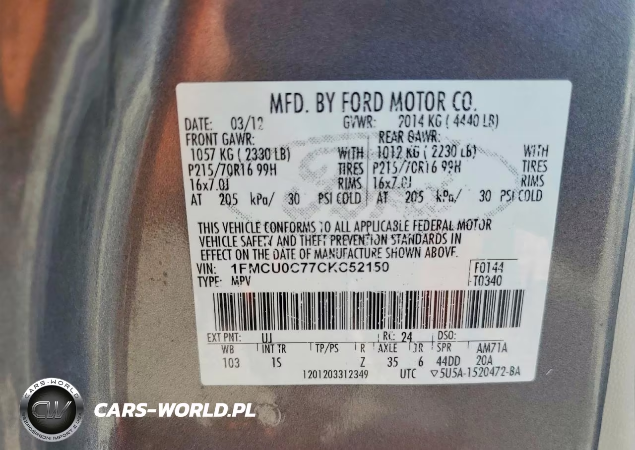 2012 Ford Escape Xls VIN:1FMCU0C77CKC52150 - 13