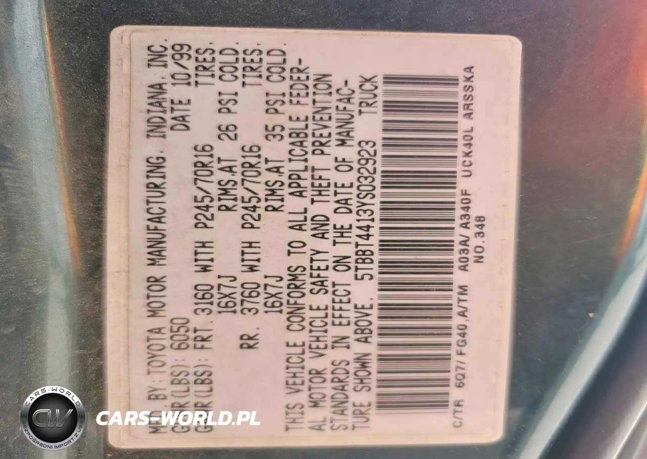 2000 Toyota Tundra Sr5 VIN:5TBBT4413YS032923 - 12