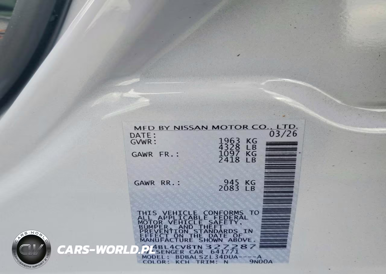 2026 Nissan Altima Sr VIN:1N4BL4CV8TN327287 - 12